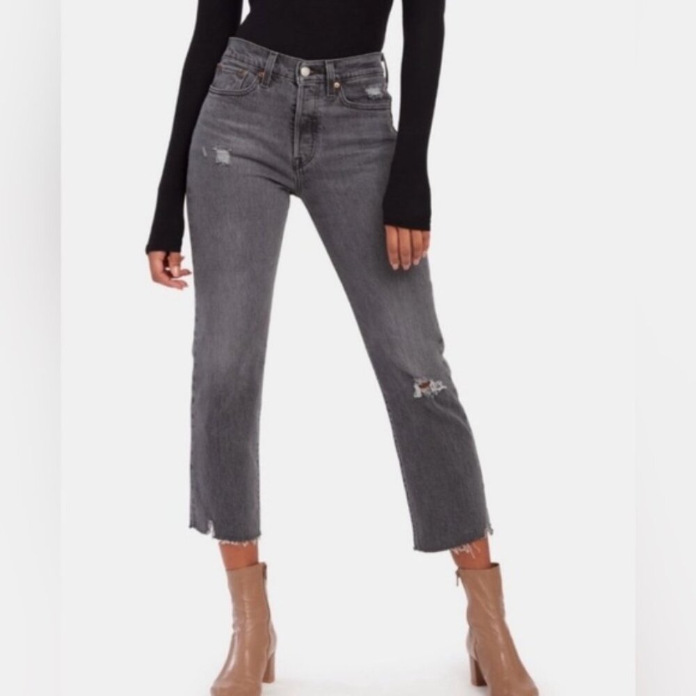 Levi's Wedgie Straight Distressed Gray Size 27